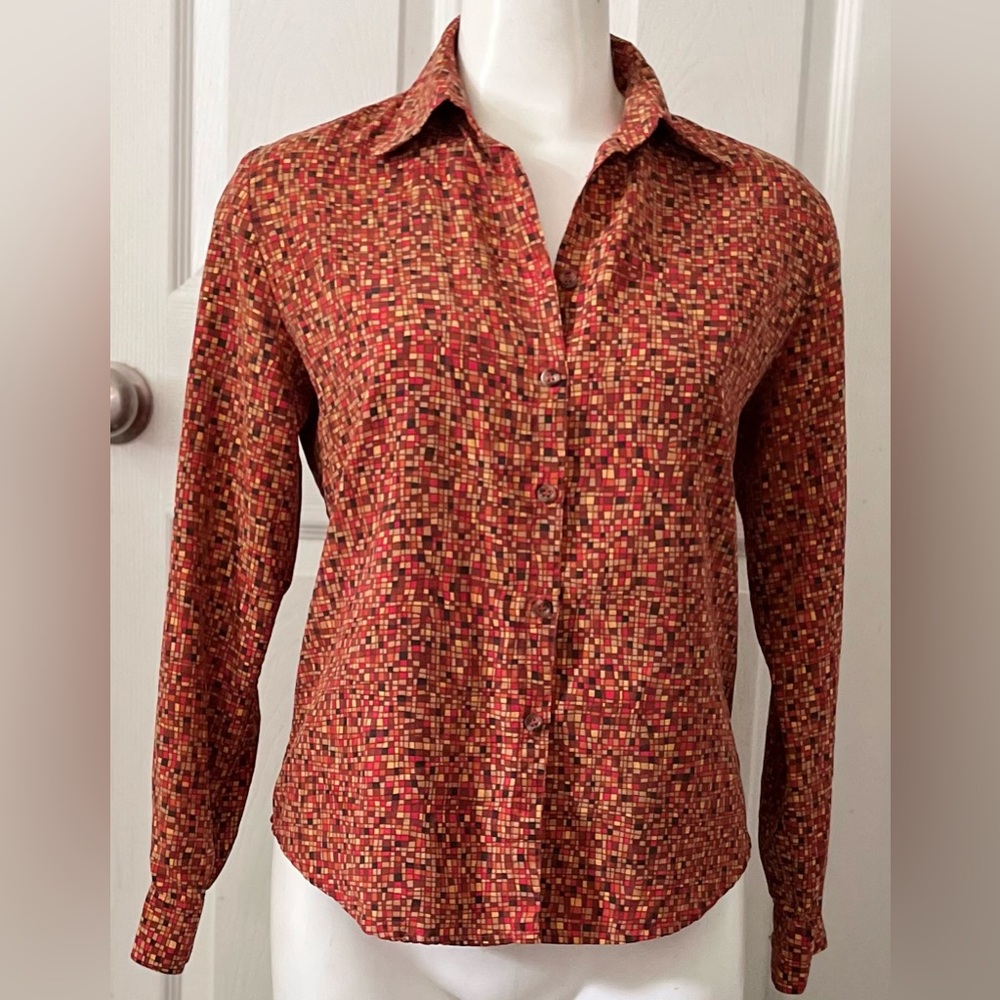 Silk Club Collection Vintage 100% Silk Button Down Shirt women’s Small